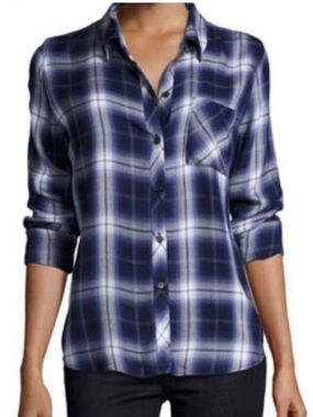 Rails Hunter Oxford Blue Black Plaid Long Sleeve Top Large